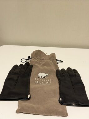 Fratelli Orsini Black Leather Gloves 100% LAPIN  Lined Size 7 MADE IN ITALY